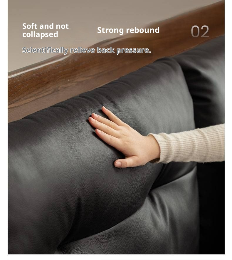 Oak Solid Wood Luxury Genuine Leather Box Bed