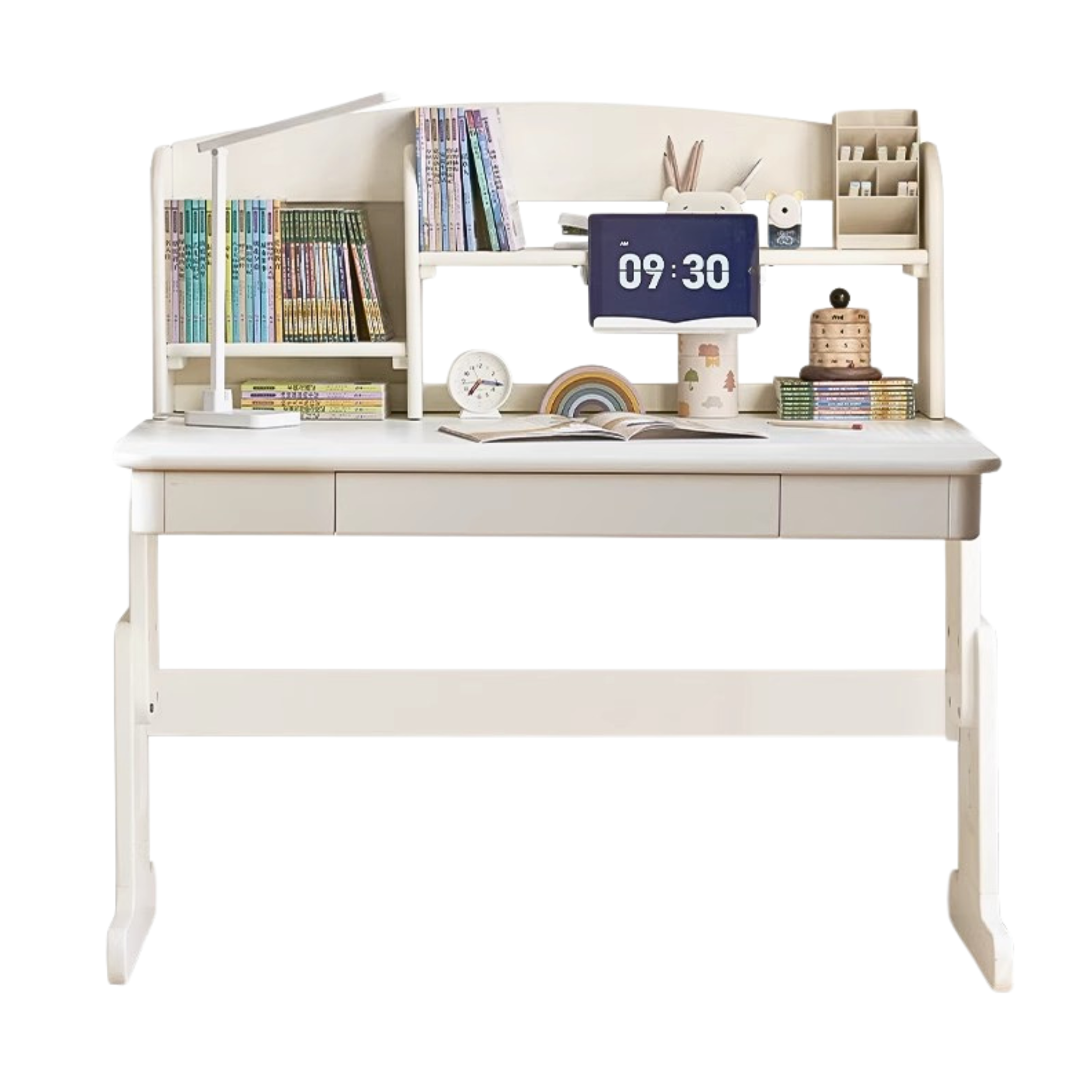 Beech Solid Wood Lift Study Desk Adjustable White Children's Desk