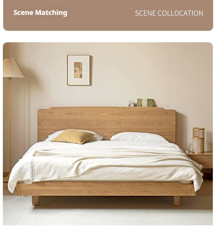 Ash Solid Wood Floating Bed — Large Slab, Simple Modern Design