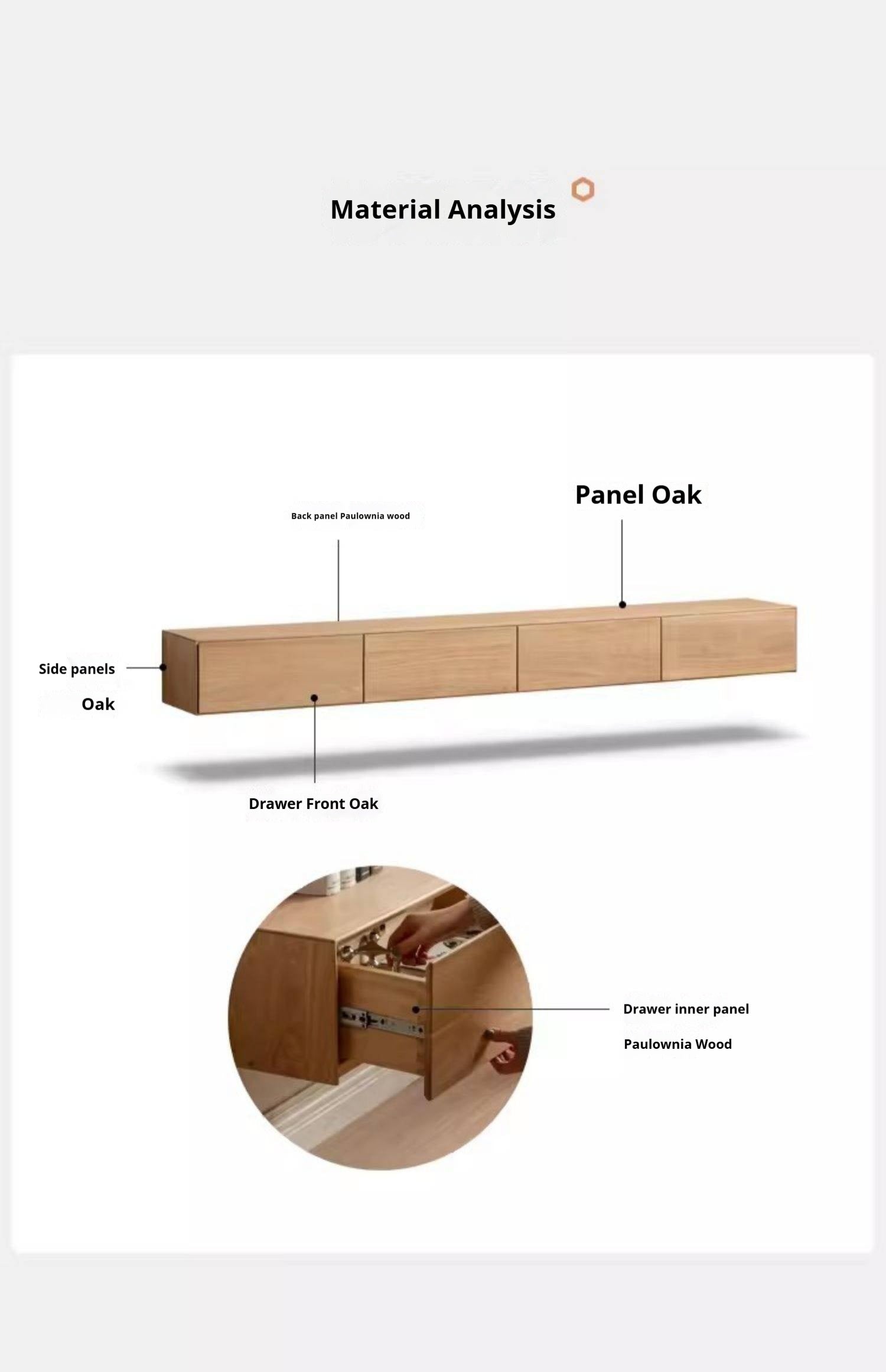 Oak, Tulipwood Solid Wood TV Cabinet with Light