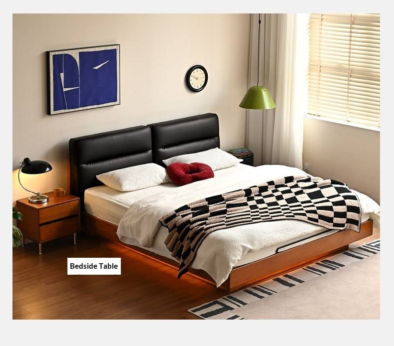 Poplar Solid Wood Box Bed — Upholstered Floating Bed with Bauhaus Style