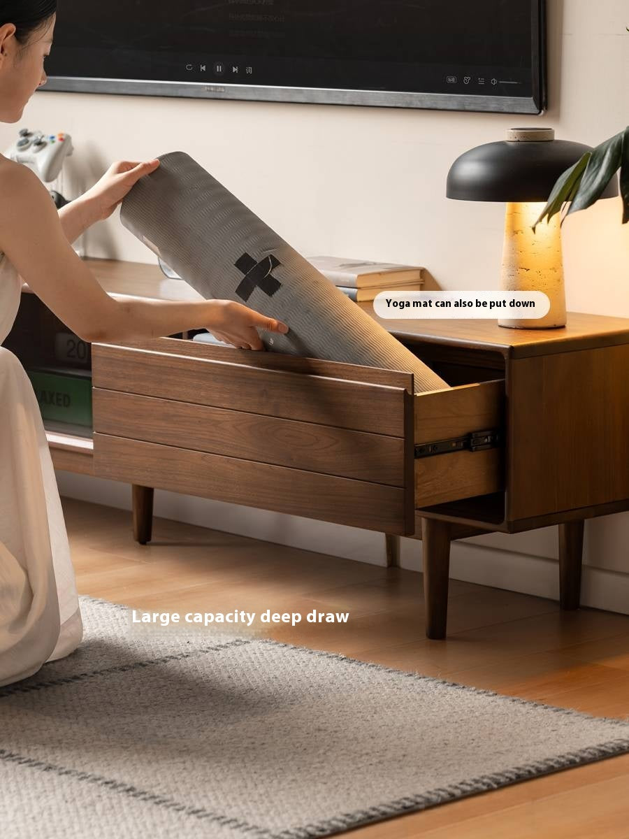 Black Walnut, Oak Solid Wood Sliding Doors TV Cabinet