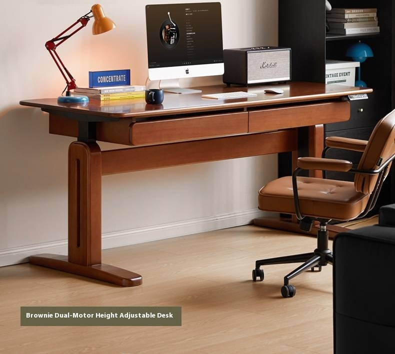 Pine Solid Wood Retro Electric Lift Desk