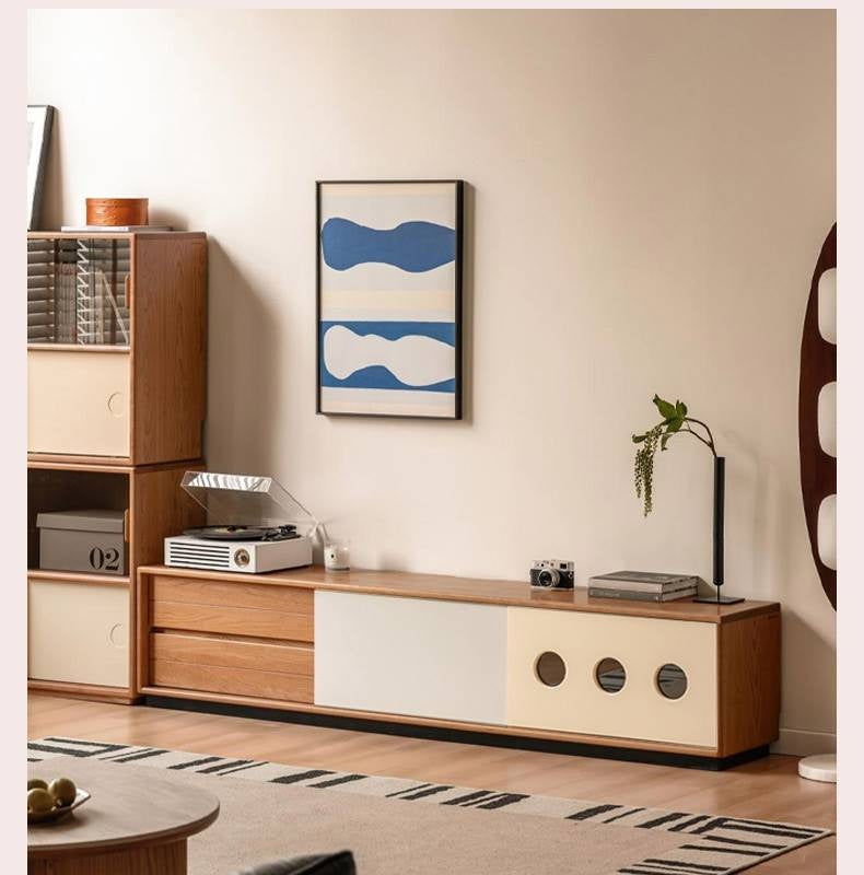 Cherry Solid Wood Antique Colored Floor TV Stand