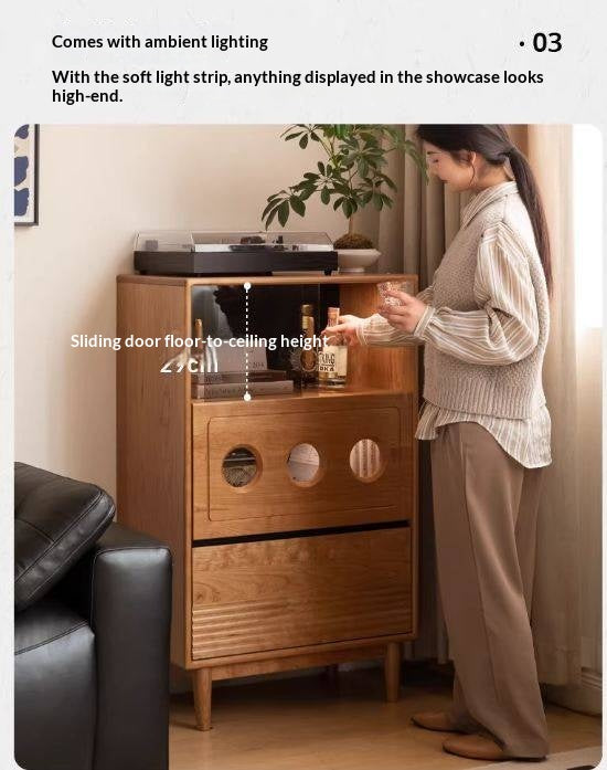 Cherry Solid Wood Retro Storage Side Cabinet.