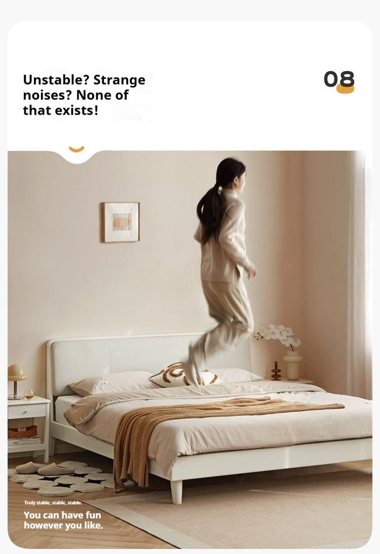 Pine Solid Wood Upholstered Bed — Modern Minimalist White Design, Light Luxury with Organic Leather