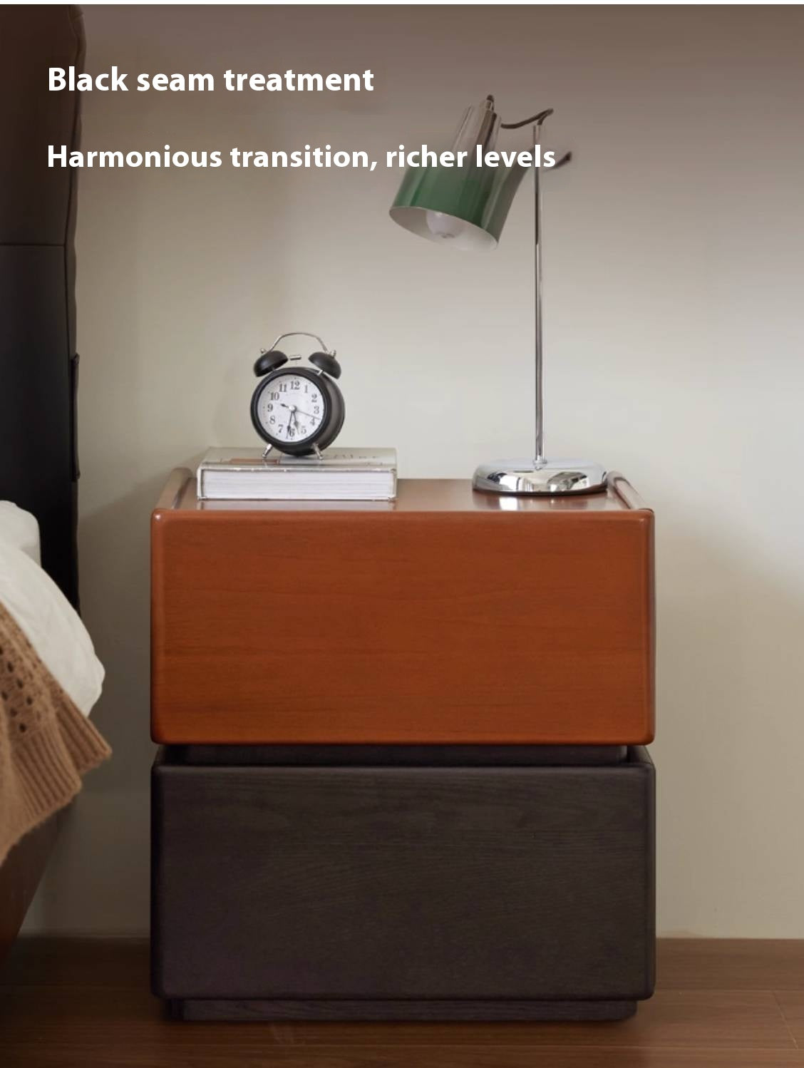 Ash, Poplar Solid Wood Modern Two-Tone Nightstand with 2 Drawers