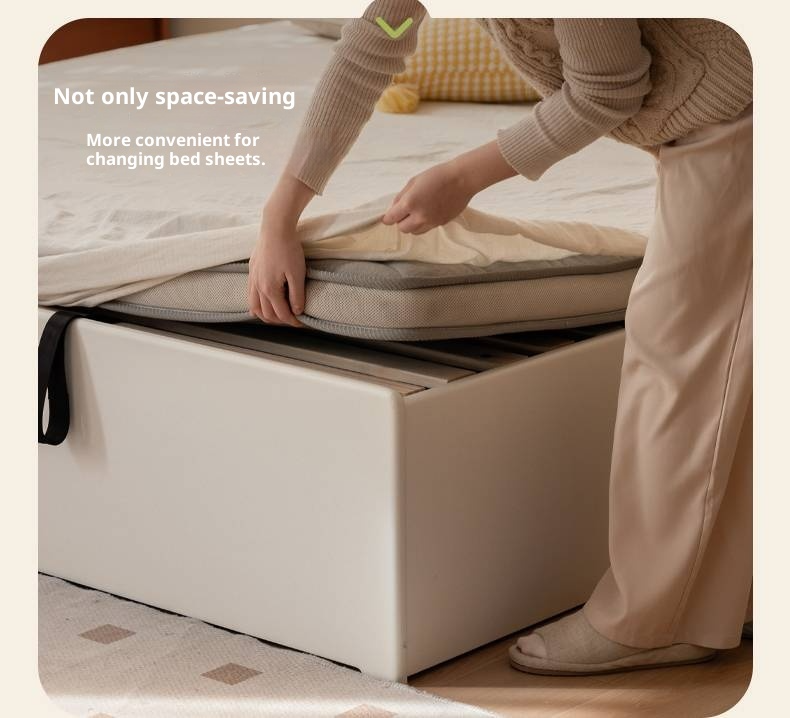 Rubberwood Solid Wood Bed Modern Minimalist Box Bed White Cream Style