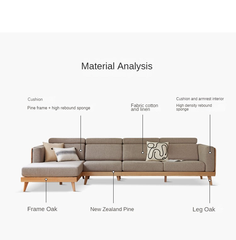 Oak, Ash Solid Wood Modern Fabric Sofa.