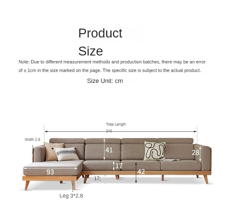 Oak, Ash Solid Wood Modern Fabric Sofa.