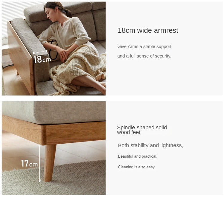 Oak, Ash Solid Wood Modern Fabric Sofa.