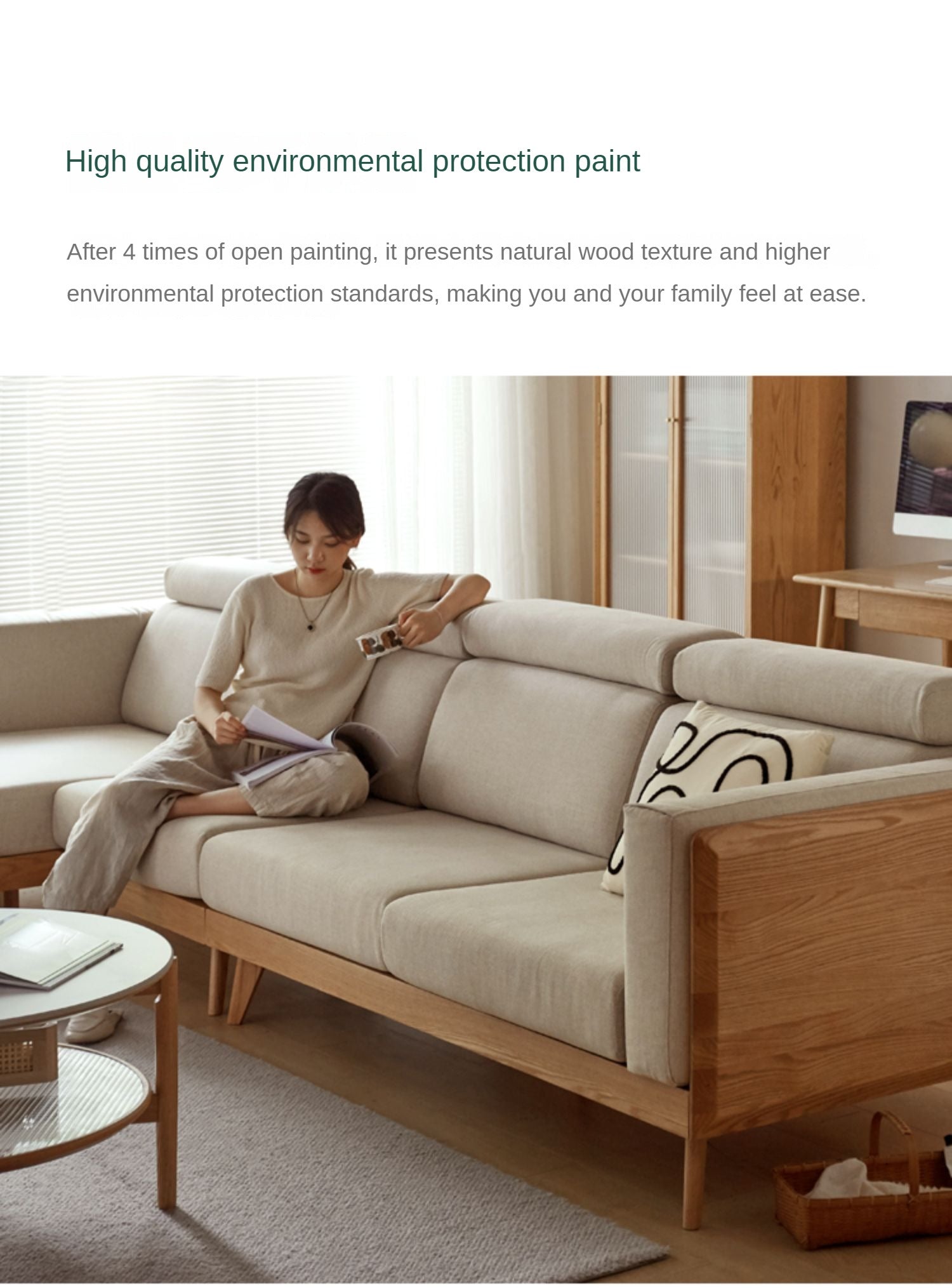 Oak, Ash Solid Wood Modern Fabric Sofa.