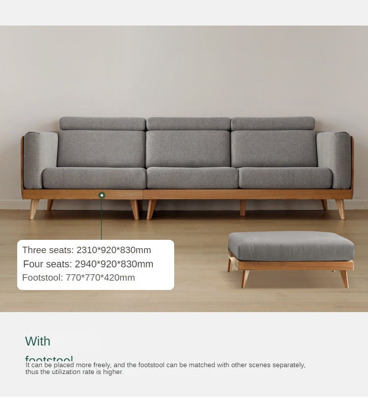 Oak, Ash Solid Wood Modern Fabric Sofa.