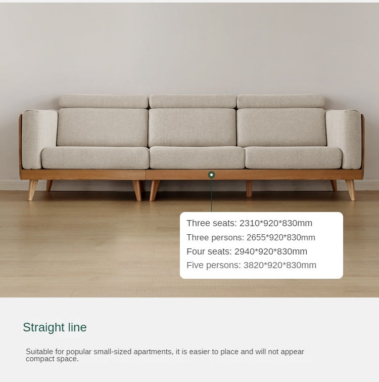 Oak, Ash Solid Wood Modern Fabric Sofa.