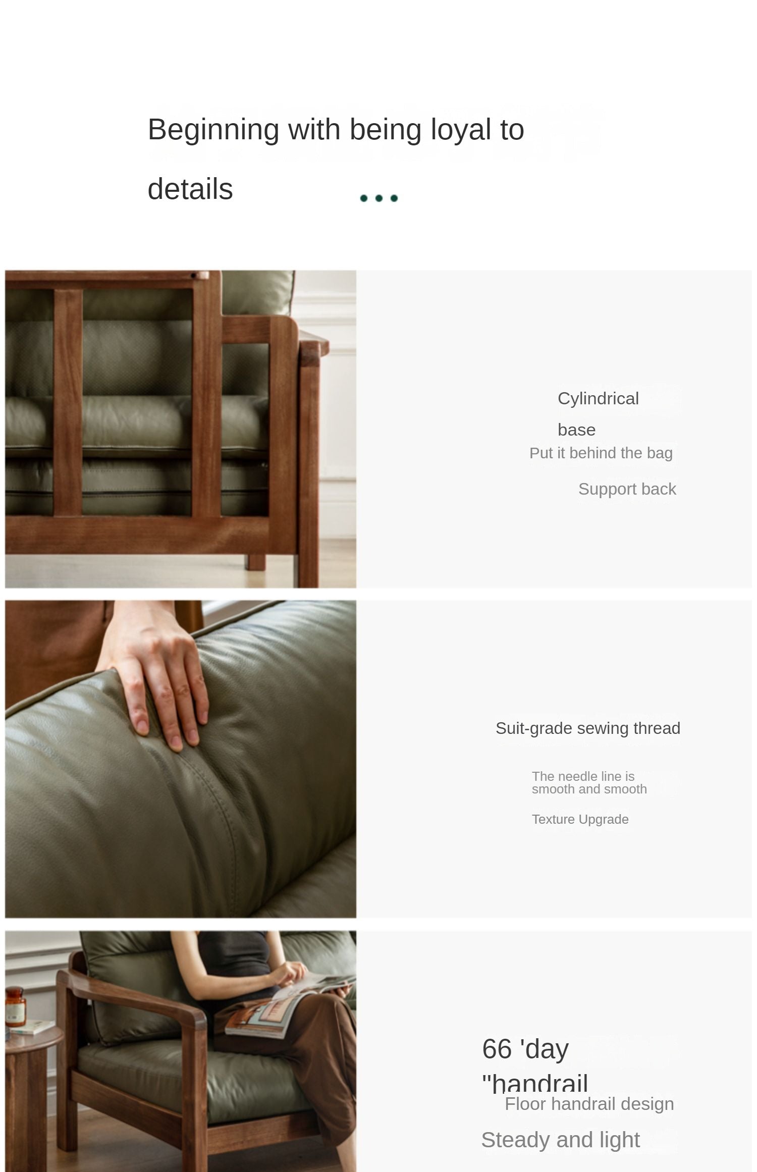 Black Walnut Solid Wood Light Luxury Leather Sofa.