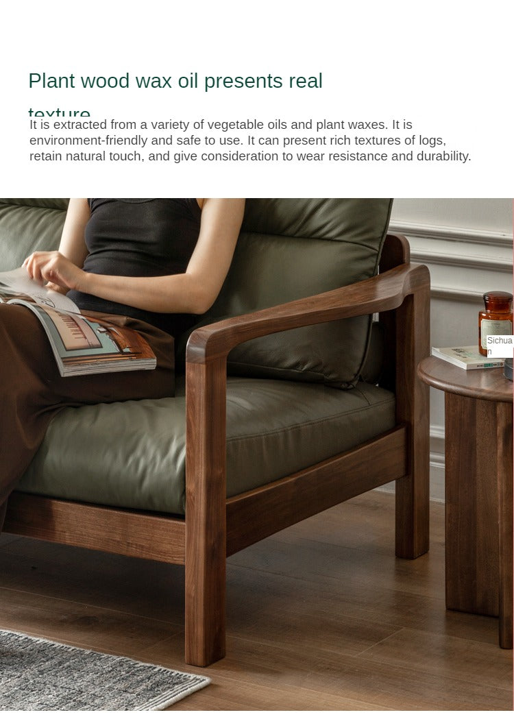 Black Walnut Solid Wood Light Luxury Leather Sofa.