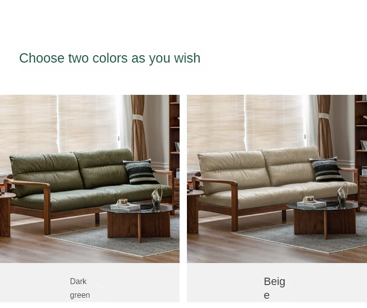 Black Walnut Solid Wood Genuine Leather Luxury Sofa-