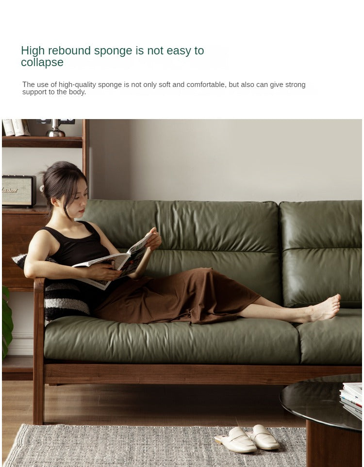 Black Walnut Solid Wood Genuine Leather Luxury Sofa-