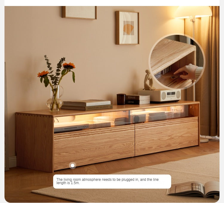 Oak, Cherry Wood, Black Walnut, TV Stand Floor Cabinet