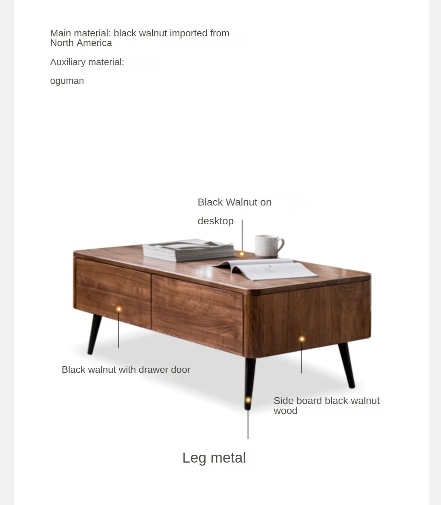 Black Walnut, Golden Sandalwood Coffee Table