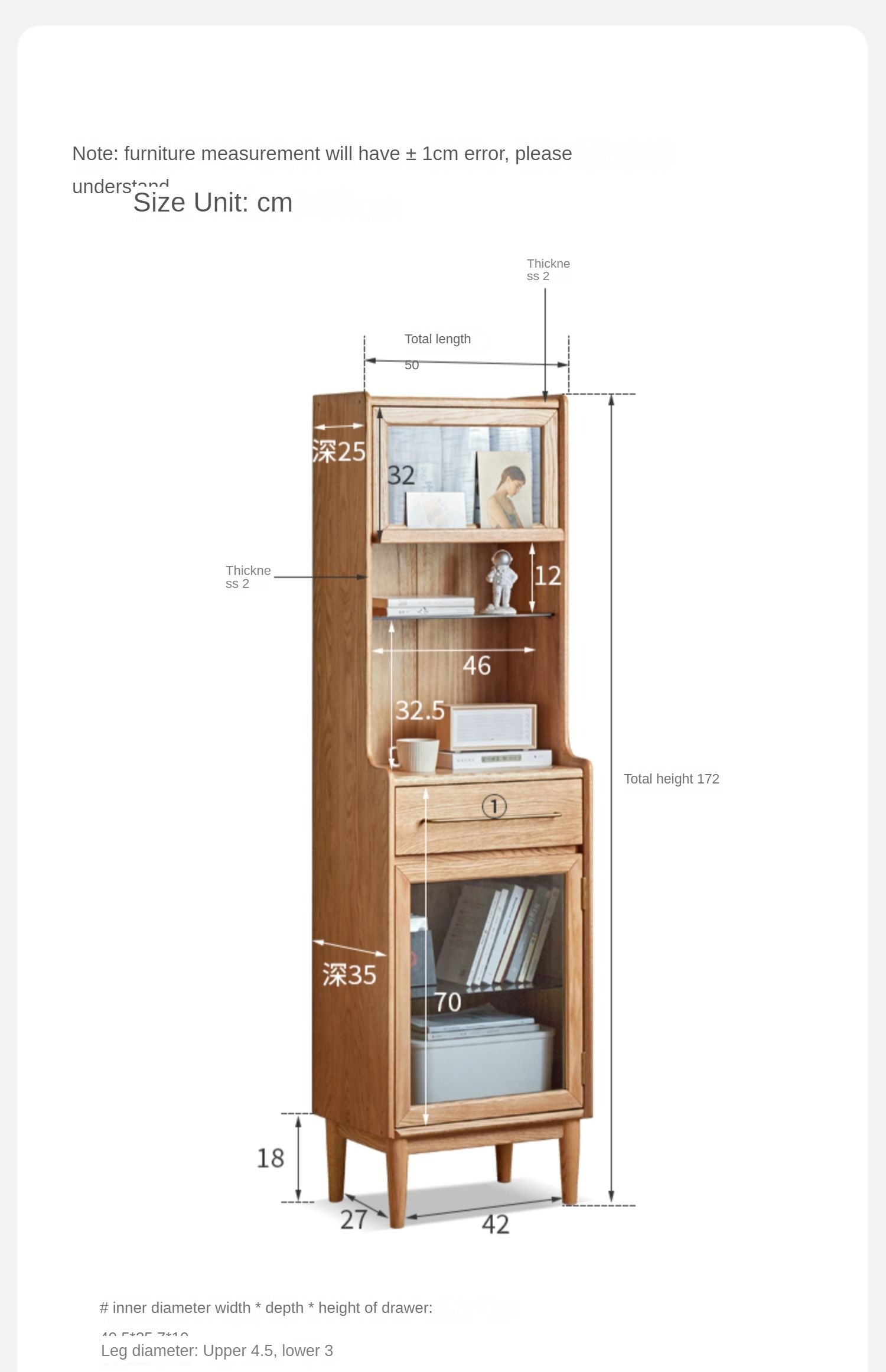 Oak solid wood side cabinet ,narrow sideboard+