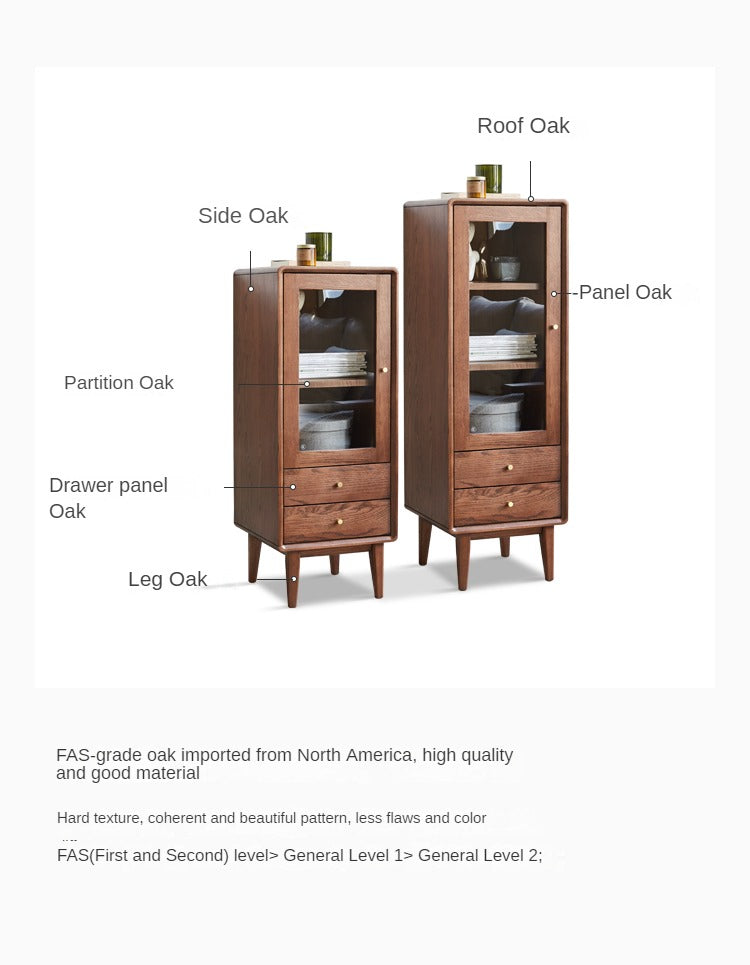 Oak Solid Wood Side Cabinet, Walnut Color