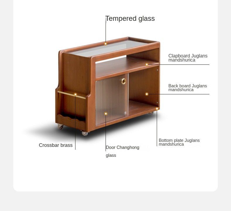 Oak, Beech, Poplar, Black Walnut Solid Wood Mobile Glass Side Table