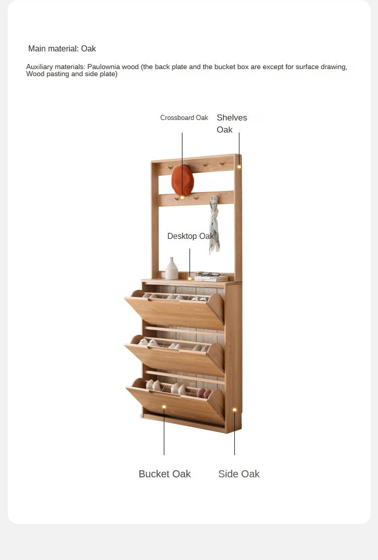 Oak, Poplar Solid Wood Ultra-Thin Shoe Cabinet