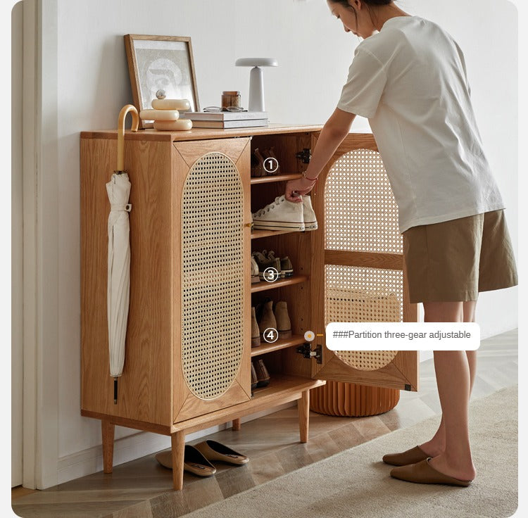 Oak Solid Wood Rattan Shoe Cabinet