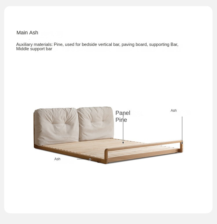 Ash Solid Wood Technology Cloth Floor Bed
