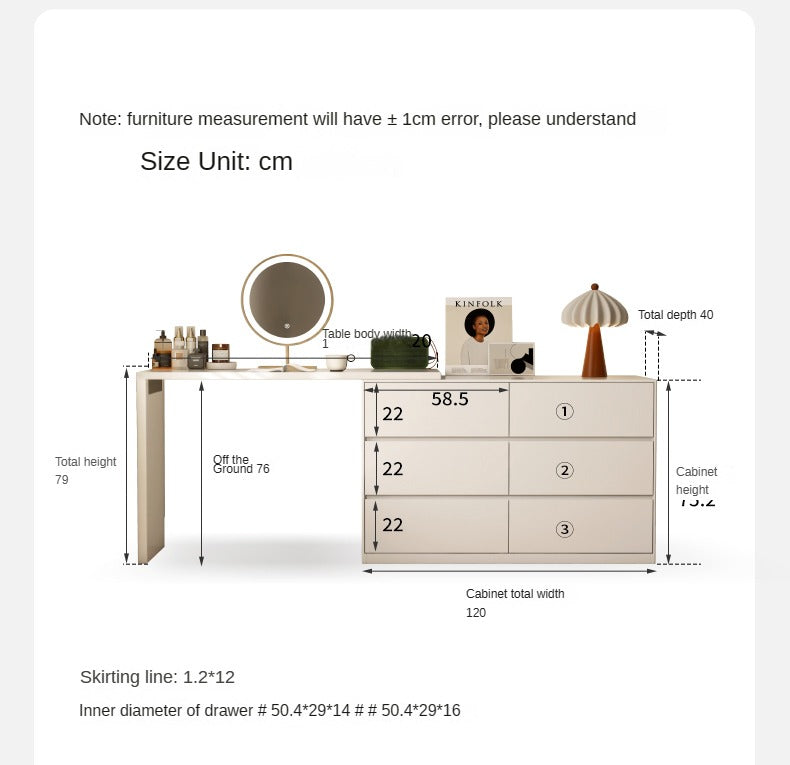 Poplar Solid Wood Cream Style Telescopic Dressing Table.
