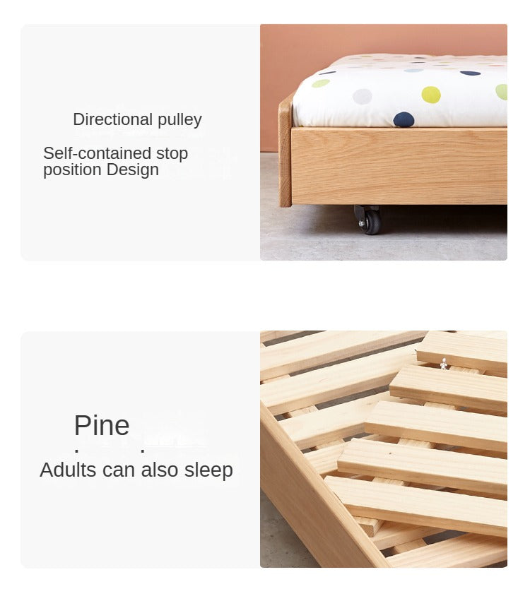 Oak, Beech solid wood floor bed with pulley toddler bed<