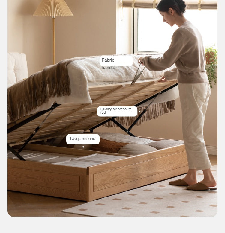 Oak Solid Wood Fabric Box Bed Cream Style