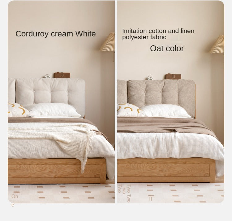 Oak Solid Wood Fabric Box Bed Cream Style