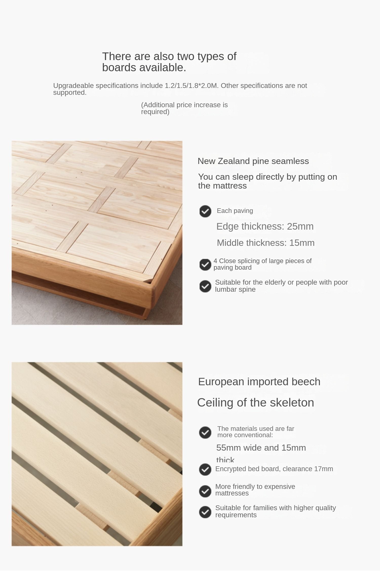 Oak Solid Wood with Fabric Upholstery Bed