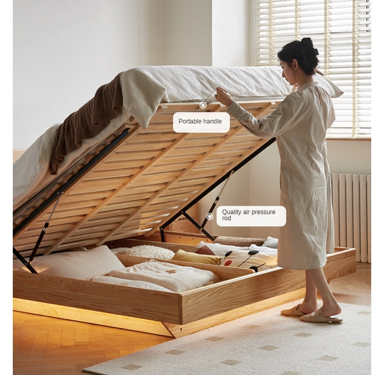 Oak,Black Walnut Solid Wood Suspended Luminous Box Bed