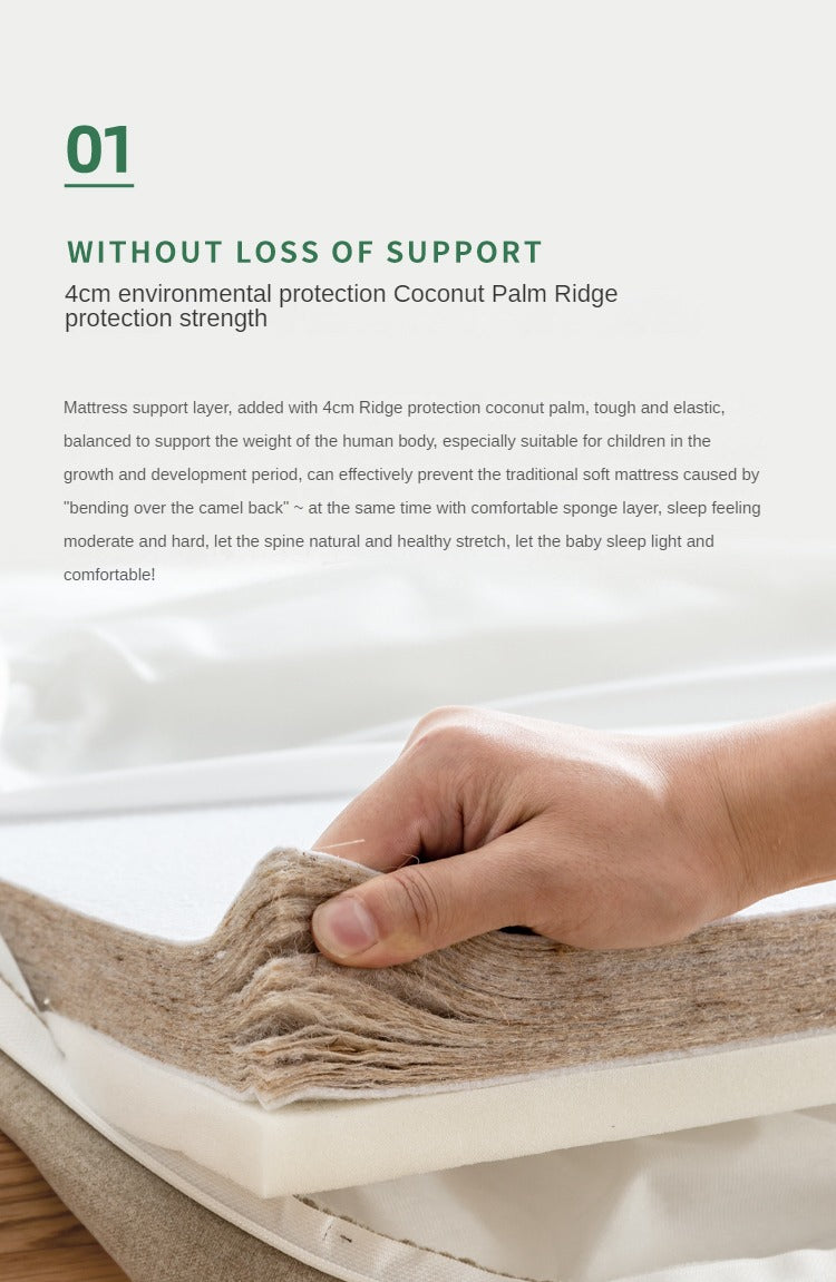 Children's Foldable Natural Coconut Palm Mattress, Anti-Mite, Spine Support, Firm (8 cm):