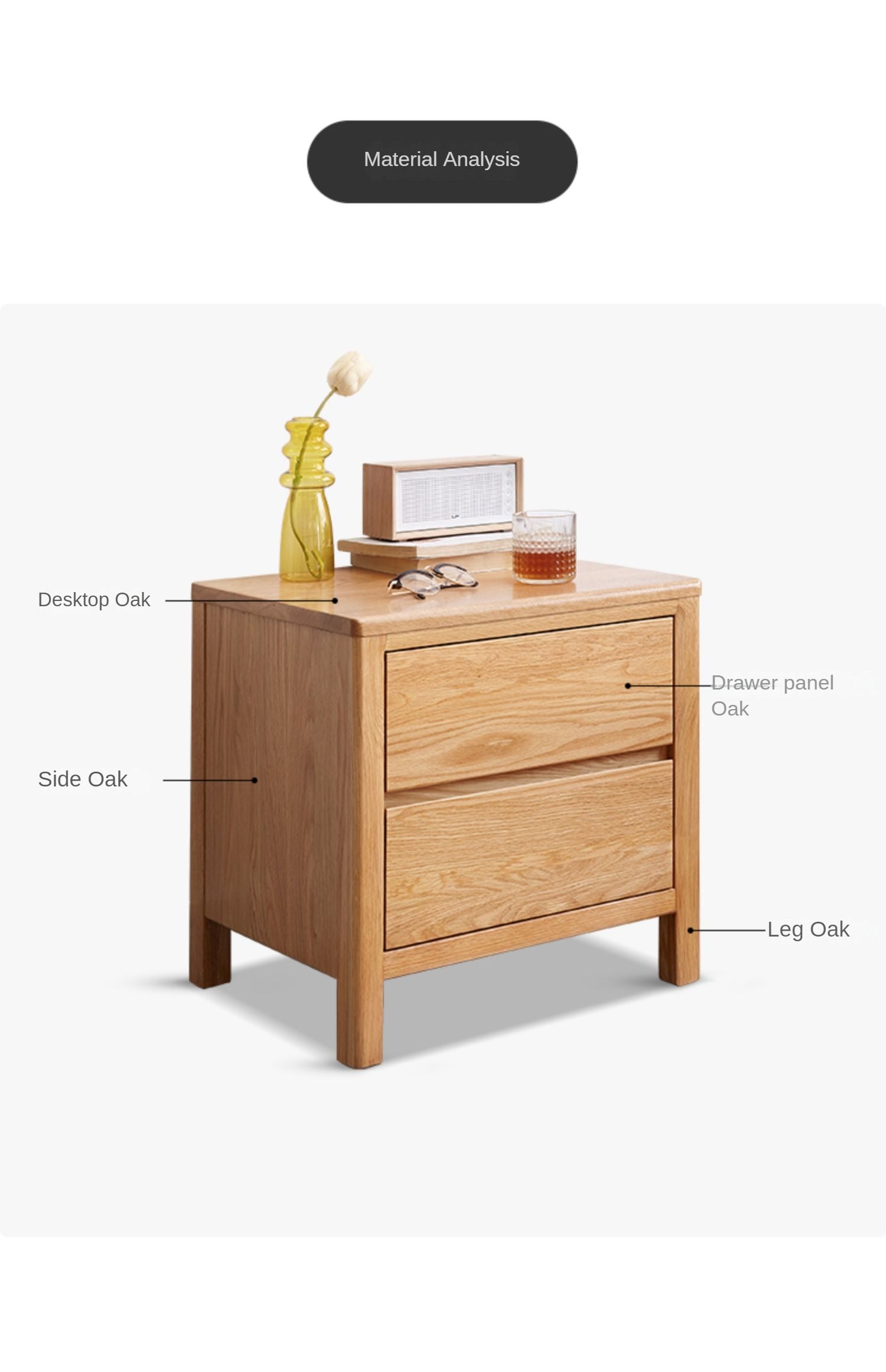 Oak solid wood nightstand"