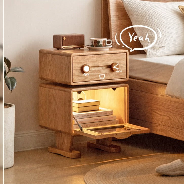 Oak Solid Wood Nightstand Rotate 360°.