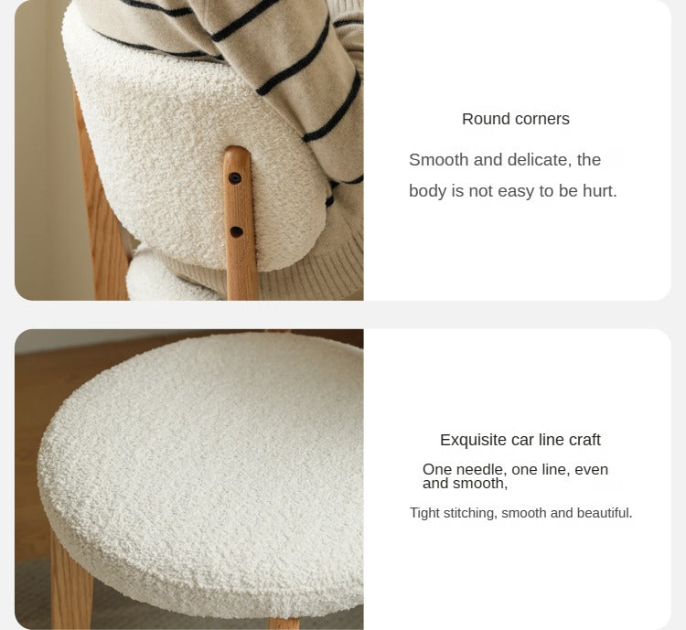 Oak Solid Wood Makeup Stool Lamb Velvet