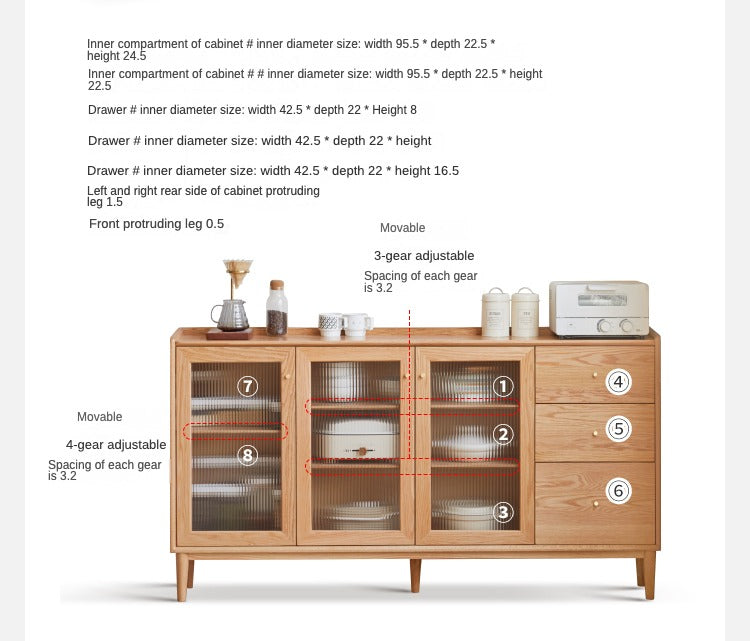 Oak, Ash, Black Walnut, Cherry, Beech Solid Wood, Solid RubberWood Ultra-thin Sideboard Sliding Door