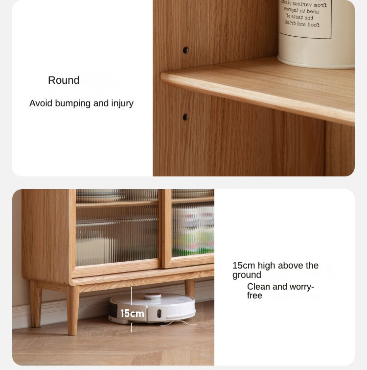 Oak, Ash, Black Walnut, Cherry, Beech Solid Wood, Solid RubberWood Ultra-thin Sideboard Sliding Door