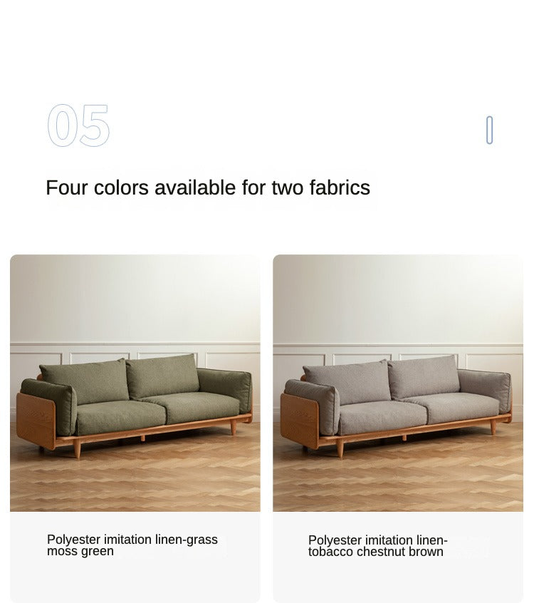 Cherry Wood Sofa Genuine Leather, Fabric-