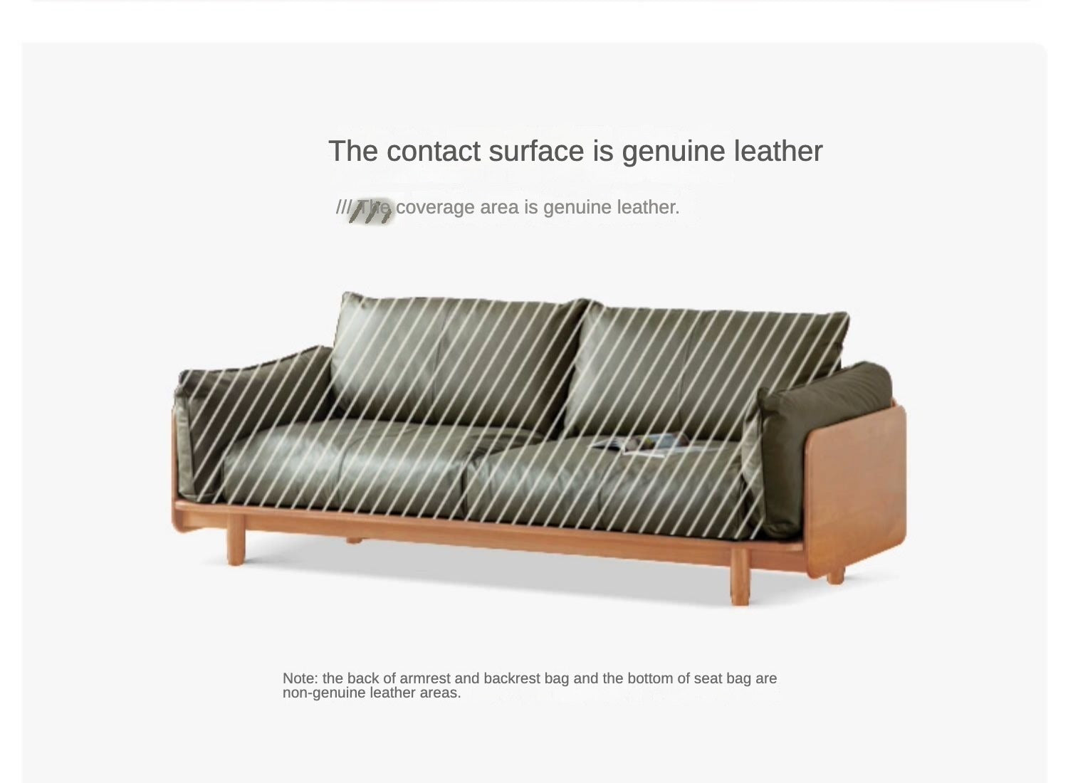 Cherry Wood Sofa Genuine Leather, Fabric-