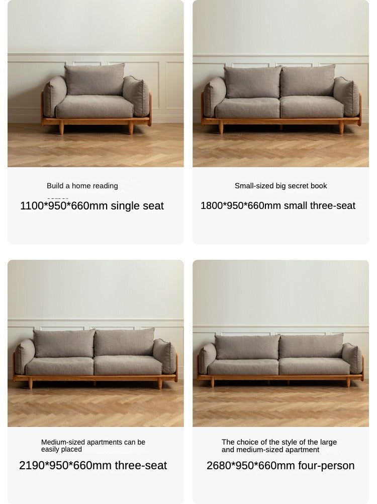 Cherry Wood Sofa Genuine Leather, Fabric-