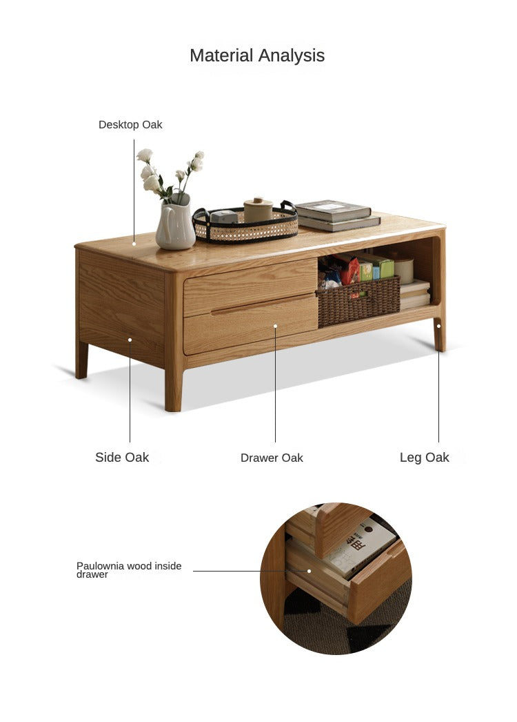 Coffee table three drawers Oak solid wood"