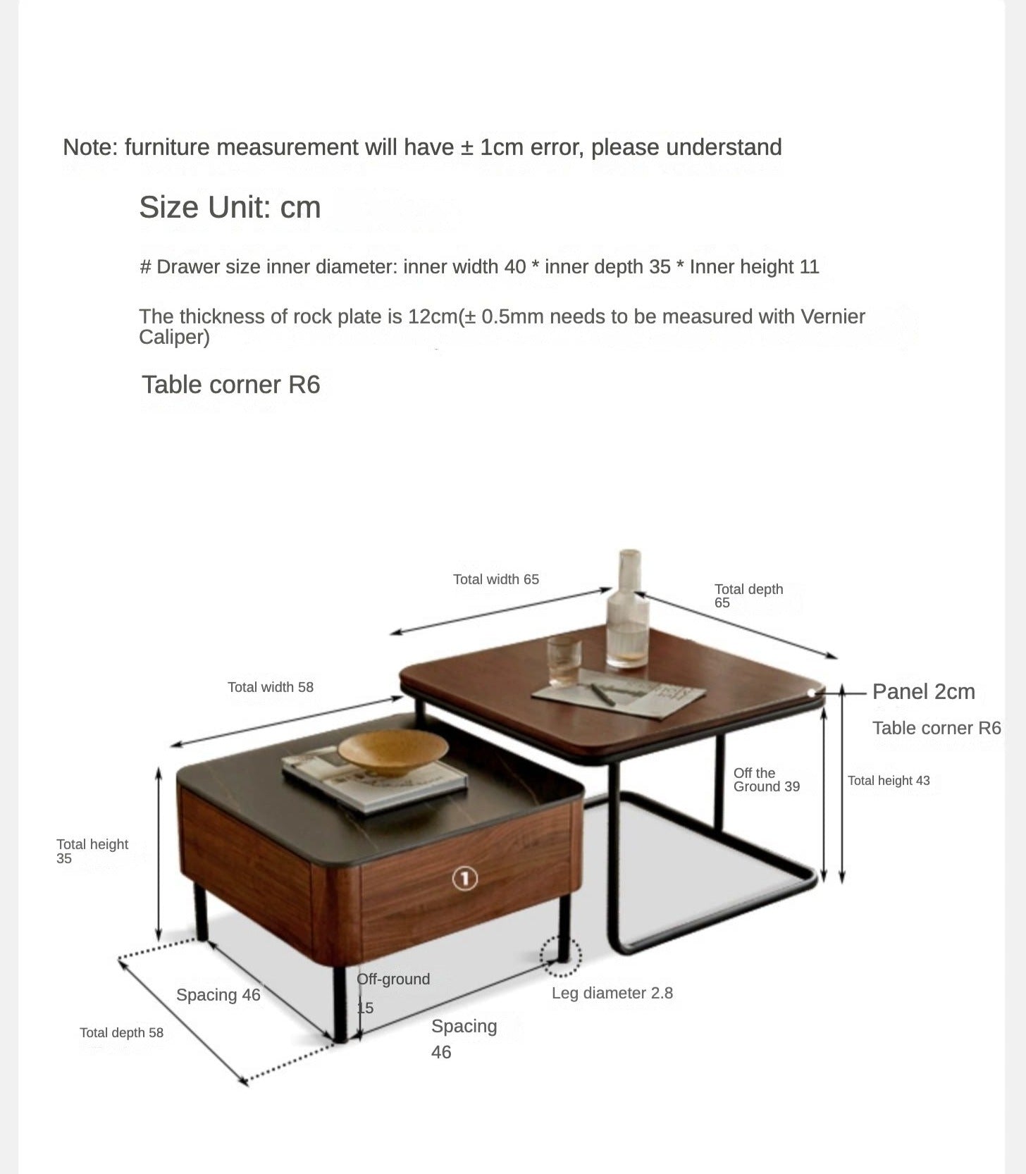 Sandalwood, Oak, Black Walnut Solid Wood Slate Top Coffee Table