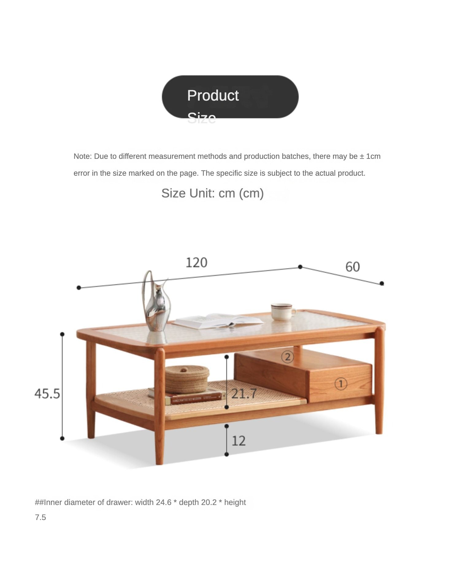Coffee table glass, rattan Cherry wood"