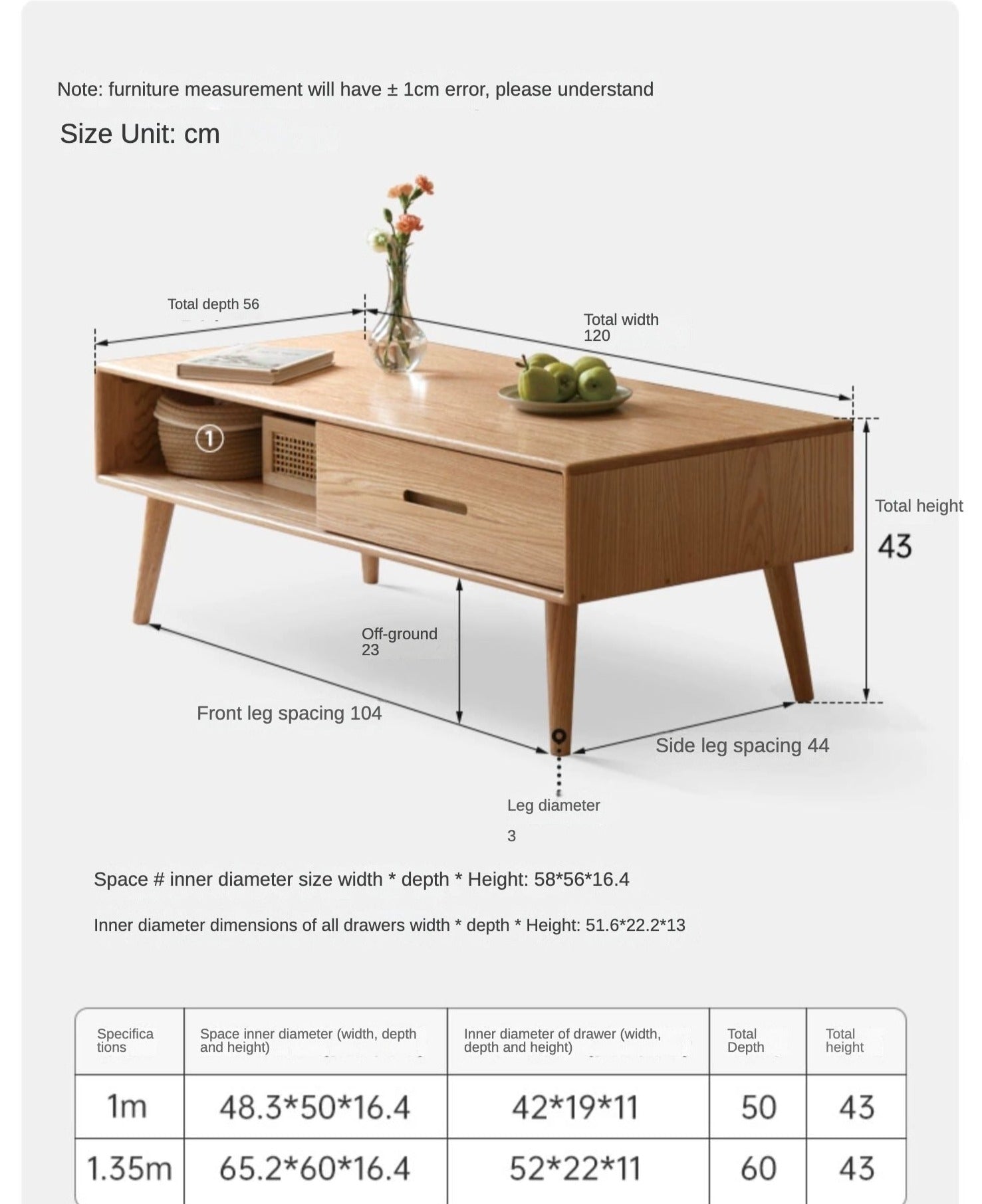 Oак, Beech Solid Wood, Solid Rubberwood Modern Coffee Table