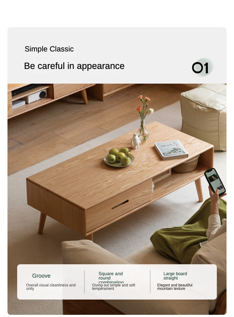 Oак, Solid Rubberwood North American Modern Coffee Table